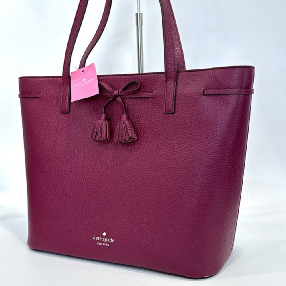 Kate Spade Hayes Top Zip Tote Bag Pebbled Leather in Blackberry - Picture 1 of 10